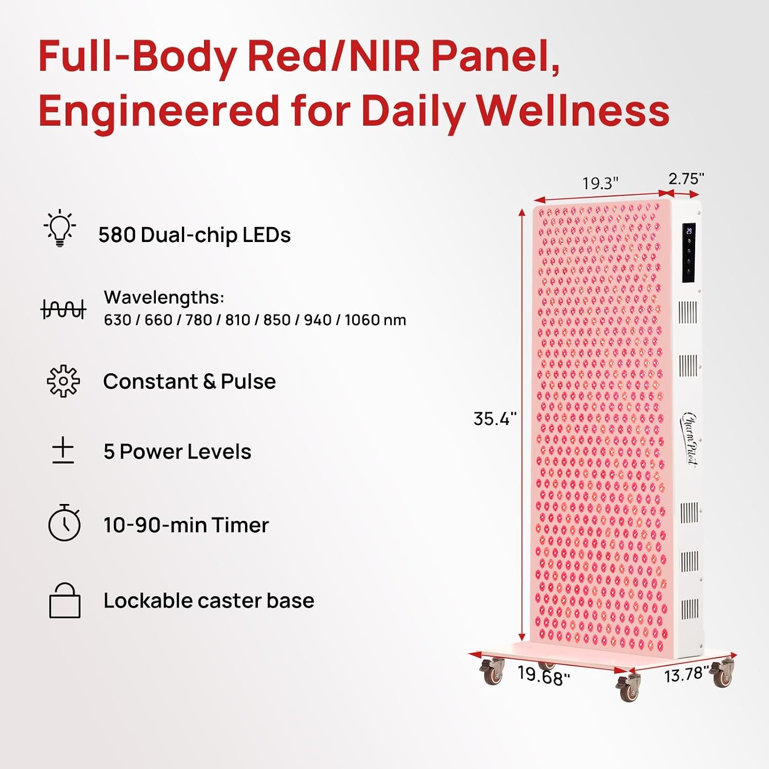 Red Light Therapy Panel for Body, 580Leds, Near‑Infrared Light Device | 7 Wavelengths (630, 660, 780, 810, 850, 940, 1060 Nm), Adjustable Intensity, Home Use