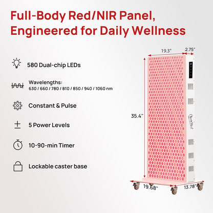 Red Light Therapy Panel for Body, 580Leds, Near‑Infrared Light Device | 7 Wavelengths (630, 660, 780, 810, 850, 940, 1060 Nm), Adjustable Intensity, Home Use