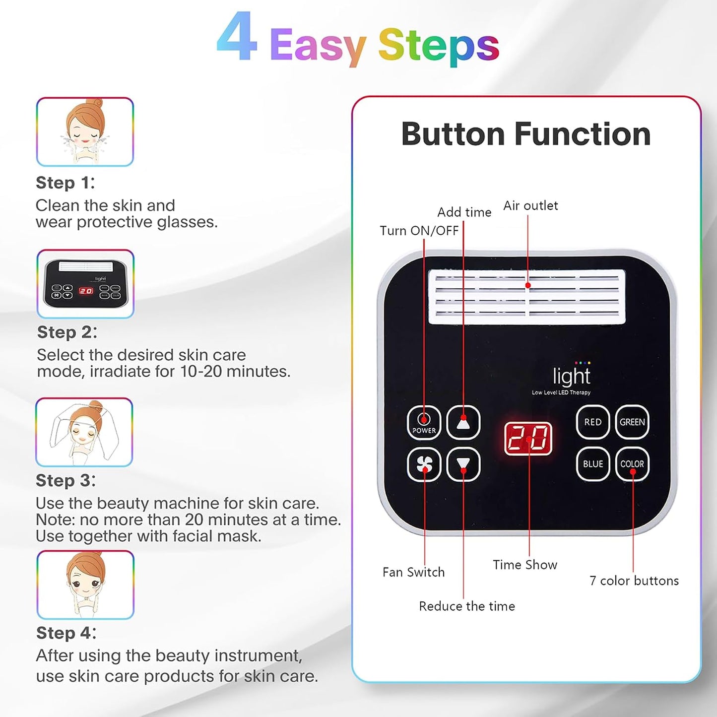 Led-Face-Light-Therapy, 7 in 1 Color LED Face Mask Facial Body Beauty Equipment