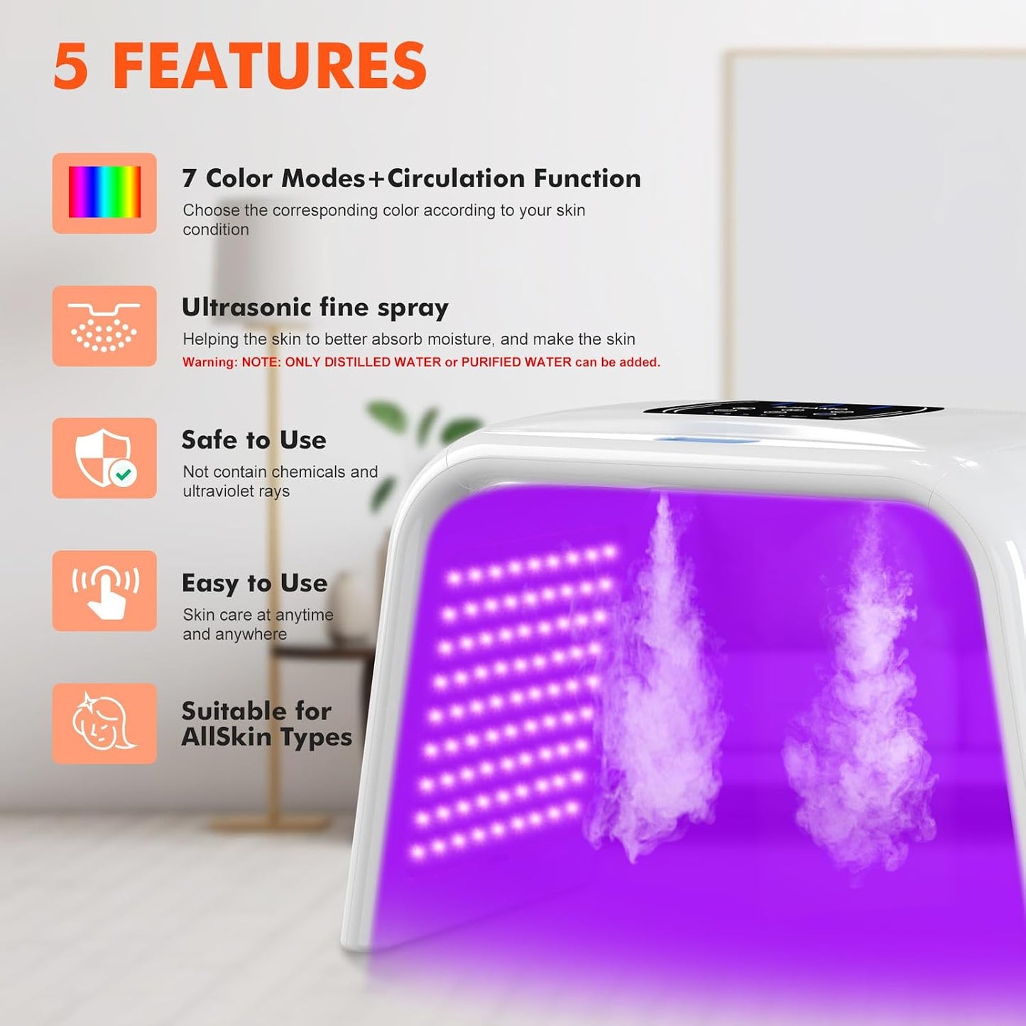LED Light Therapy for Face with Spray LED Face Light Body Therapy,Cycle Therapy Light & Time Preset & Adjustable LED Brightness Red Light Therapy Face Beauty Home SPA
