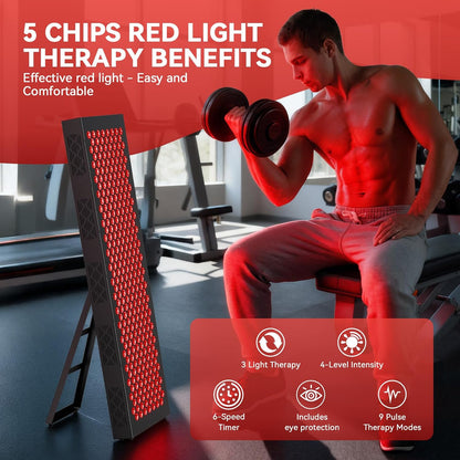 Red Light Therapy Box, 5In1 LED with 630-660-810-830-850, Metal Case, 3 Modes Red Light Panel with Soft Belt, 6 Timing Set - 9 Pulse Modes - 4-Level - Red Light Therapy Panel for Body