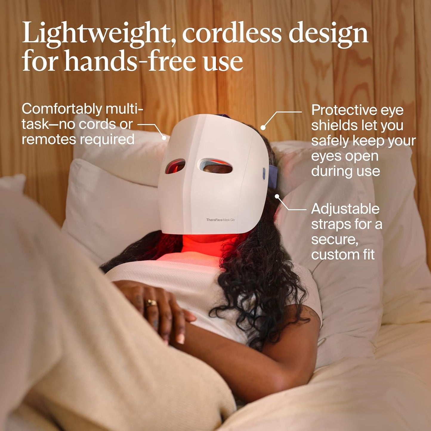 Therabody Mask Glo - Cordless LED Skincare Face Mask with Red/Blue/Infrared Light & Relaxing Scalp Massage for Glowing, Healthier-Looking Skin - FDA Cleared