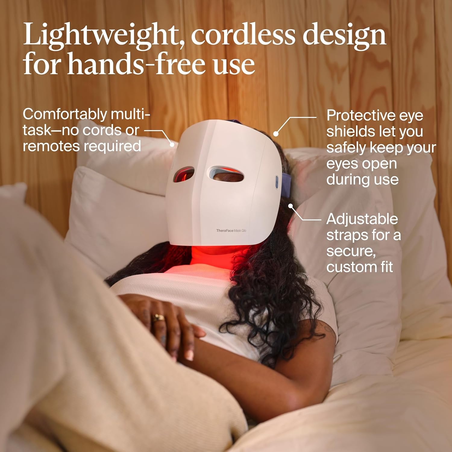 Therabody Mask Glo - Cordless LED Skincare Face Mask with Red/Blue/Infrared Light & Relaxing Scalp Massage for Glowing, Healthier-Looking Skin - FDA Cleared