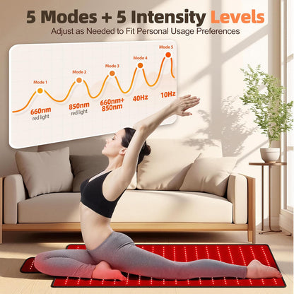Red Light Therapy Mat for Full Body, High-Density LED Infrared Light with 5 Intensity Levels, 9 Auto-Shutoff Timer Settings, Handheld Controller, Gifts for Athletes, Office Workers, Women, Men